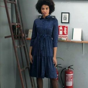 Navy Leopard Jacquard Shirt Dresss.